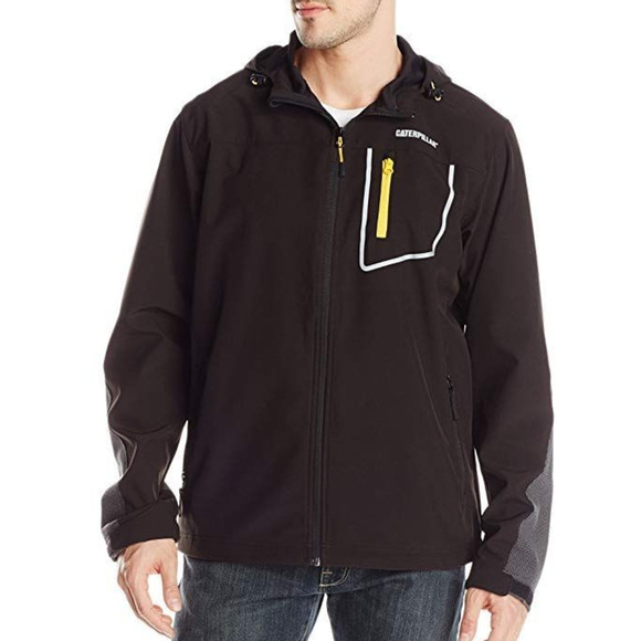 Caterpillar Capstone Softshell Jacket Mens L Black Full Zip Hooded Work Utility - Picture 1 of 14